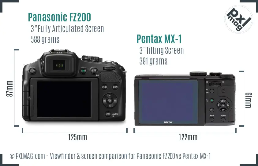 Panasonic FZ200 vs Pentax MX-1 Screen and Viewfinder comparison