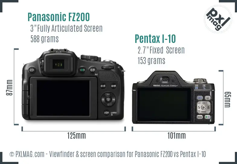 Panasonic FZ200 vs Pentax I-10 Screen and Viewfinder comparison