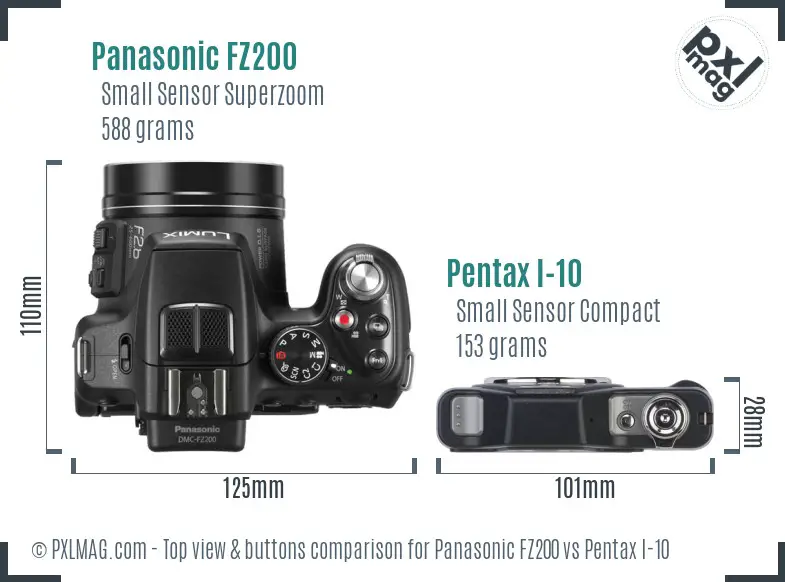 Panasonic FZ200 vs Pentax I-10 top view buttons comparison