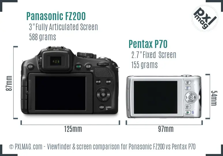 Panasonic FZ200 vs Pentax P70 Screen and Viewfinder comparison
