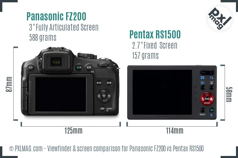 Panasonic FZ200 vs Pentax RS1500 Screen and Viewfinder comparison