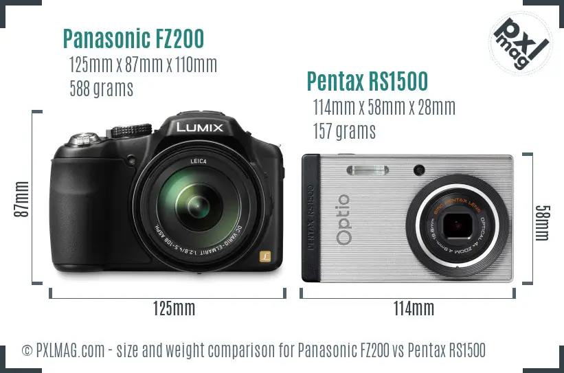 Panasonic FZ200 vs Pentax RS1500 size comparison