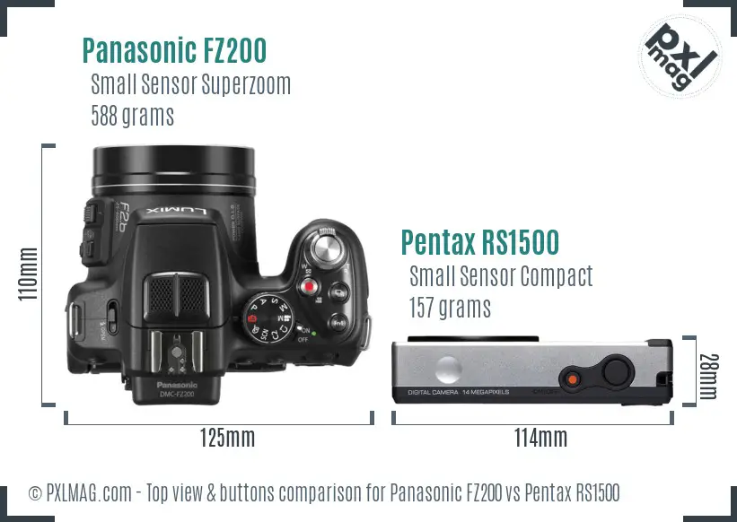 Panasonic FZ200 vs Pentax RS1500 top view buttons comparison