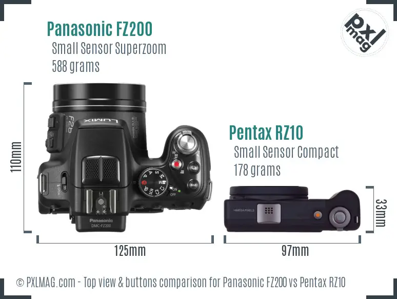 Panasonic FZ200 vs Pentax RZ10 top view buttons comparison