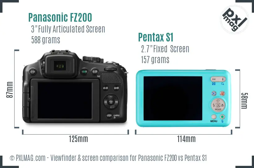Panasonic FZ200 vs Pentax S1 Screen and Viewfinder comparison