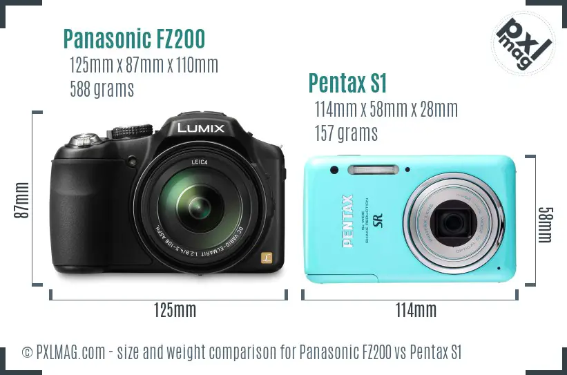 Panasonic FZ200 vs Pentax S1 size comparison