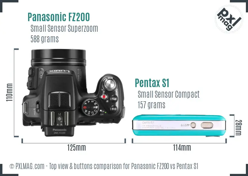Panasonic FZ200 vs Pentax S1 top view buttons comparison