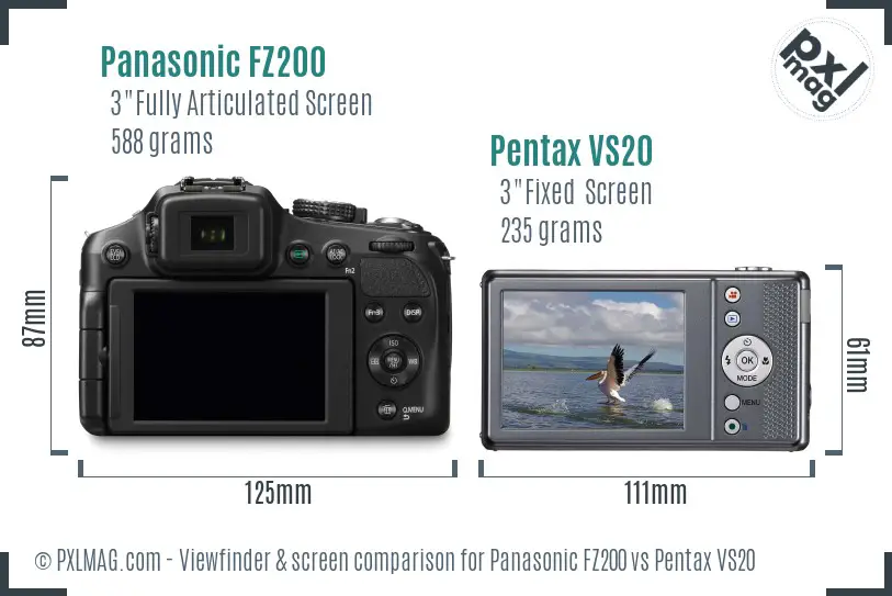 Panasonic FZ200 vs Pentax VS20 Screen and Viewfinder comparison