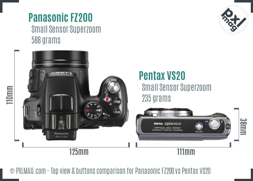 Panasonic FZ200 vs Pentax VS20 top view buttons comparison