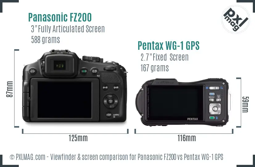 Panasonic FZ200 vs Pentax WG-1 GPS Screen and Viewfinder comparison