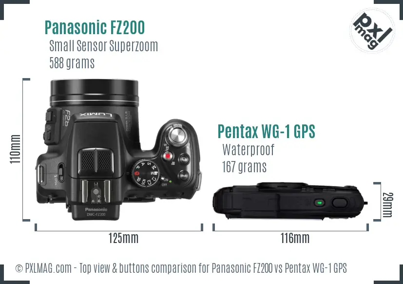 Panasonic FZ200 vs Pentax WG-1 GPS top view buttons comparison