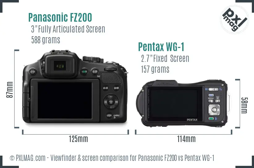 Panasonic FZ200 vs Pentax WG-1 Screen and Viewfinder comparison