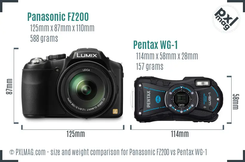 Panasonic FZ200 vs Pentax WG-1 size comparison