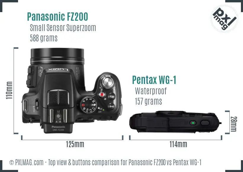 Panasonic FZ200 vs Pentax WG-1 top view buttons comparison