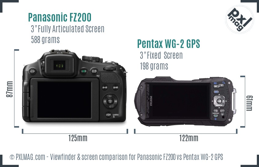 Panasonic FZ200 vs Pentax WG-2 GPS Screen and Viewfinder comparison