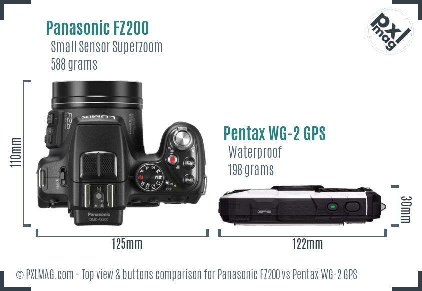 Panasonic FZ200 vs Pentax WG-2 GPS top view buttons comparison