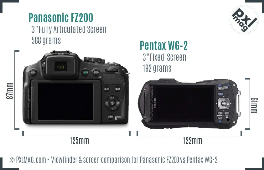 Panasonic FZ200 vs Pentax WG-2 Screen and Viewfinder comparison
