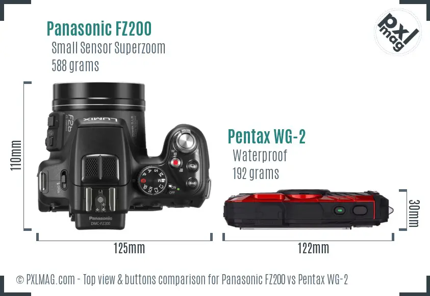 Panasonic FZ200 vs Pentax WG-2 top view buttons comparison