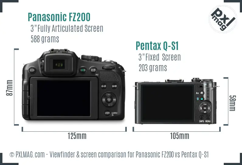 Panasonic FZ200 vs Pentax Q-S1 Screen and Viewfinder comparison
