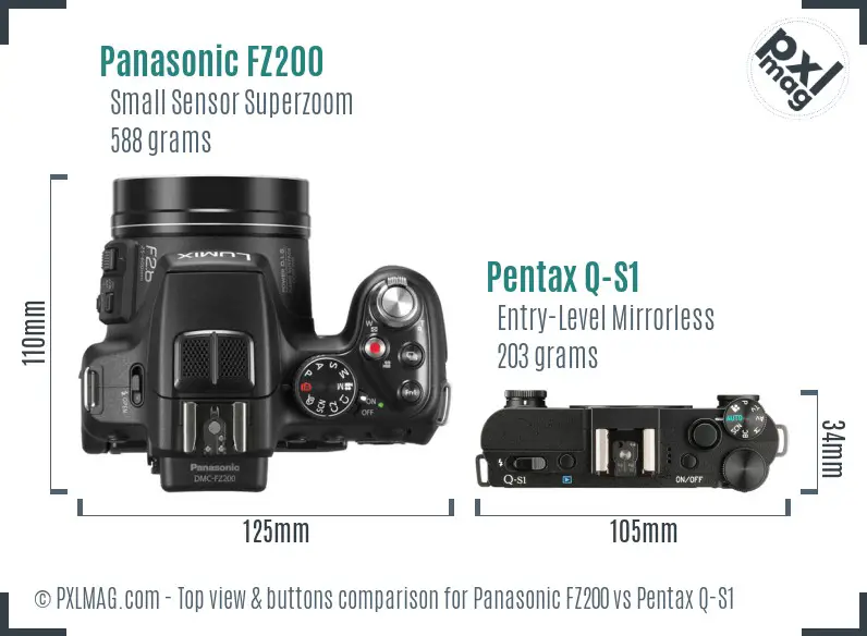 Panasonic FZ200 vs Pentax Q-S1 top view buttons comparison
