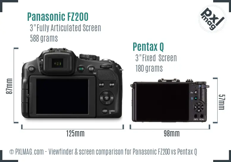 Panasonic FZ200 vs Pentax Q Screen and Viewfinder comparison