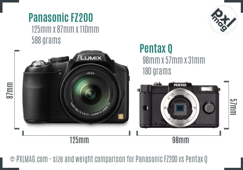 Panasonic FZ200 vs Pentax Q size comparison