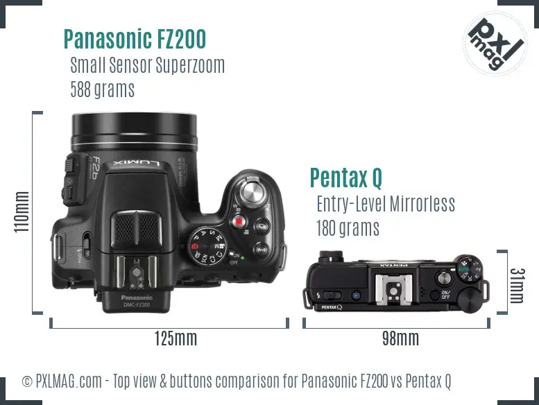 Panasonic FZ200 vs Pentax Q top view buttons comparison