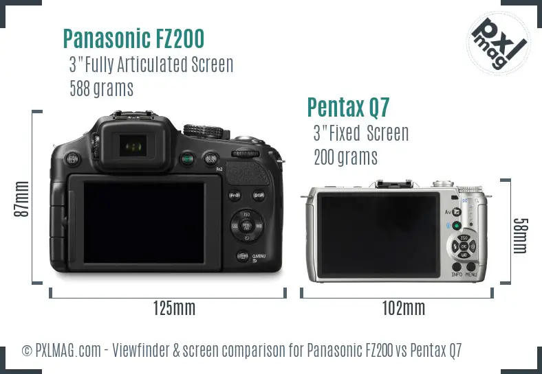 Panasonic FZ200 vs Pentax Q7 Screen and Viewfinder comparison