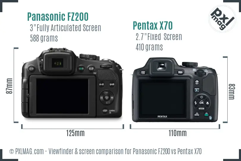 Panasonic FZ200 vs Pentax X70 Screen and Viewfinder comparison