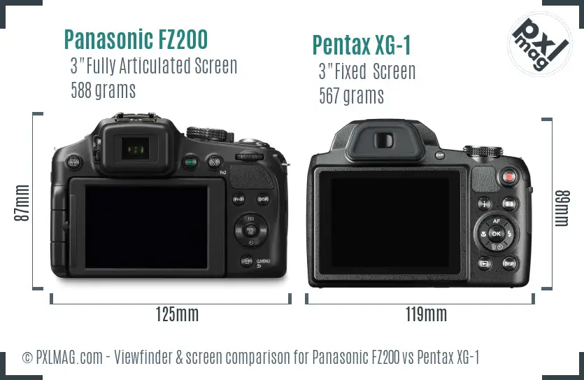 Panasonic FZ200 vs Pentax XG-1 Screen and Viewfinder comparison