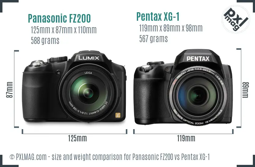 Panasonic FZ200 vs Pentax XG-1 size comparison