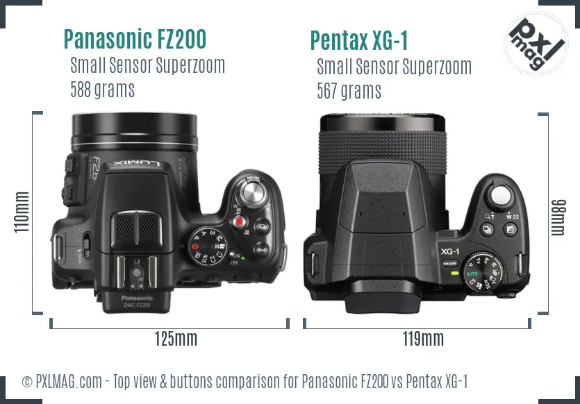 Panasonic FZ200 vs Pentax XG-1 top view buttons comparison