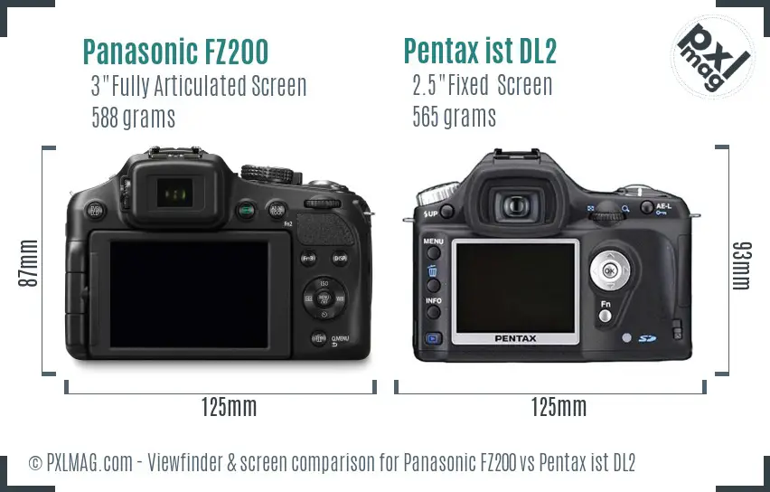 Panasonic FZ200 vs Pentax ist DL2 Screen and Viewfinder comparison