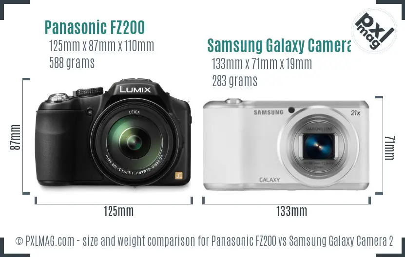 Panasonic FZ200 vs Samsung Galaxy Camera 2 size comparison