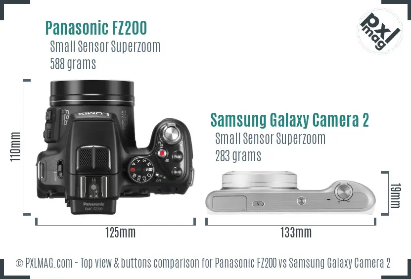 Panasonic FZ200 vs Samsung Galaxy Camera 2 top view buttons comparison