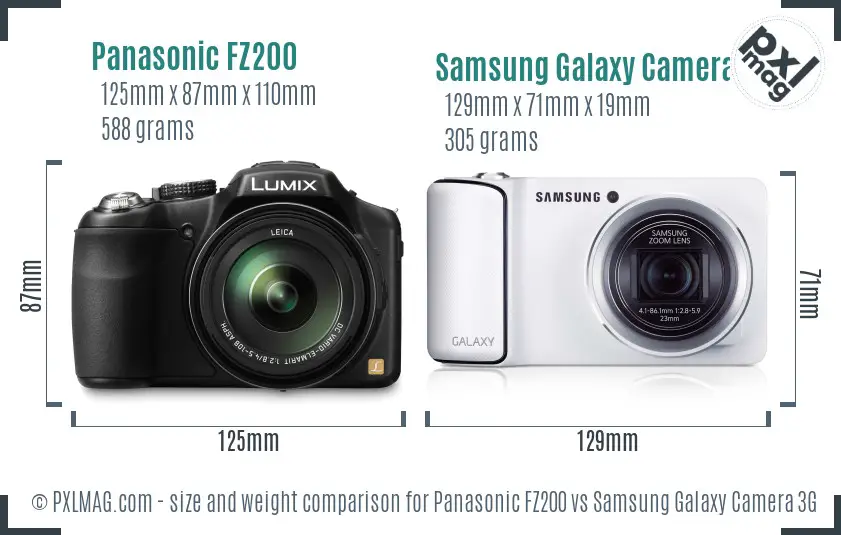 Panasonic FZ200 vs Samsung Galaxy Camera 3G size comparison