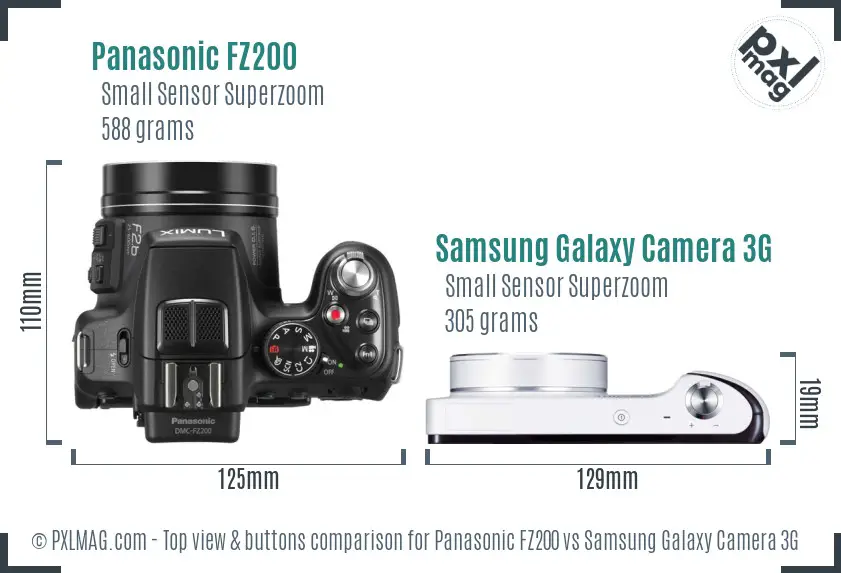 Panasonic FZ200 vs Samsung Galaxy Camera 3G top view buttons comparison