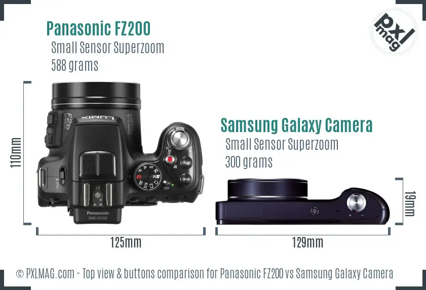 Panasonic FZ200 vs Samsung Galaxy Camera top view buttons comparison