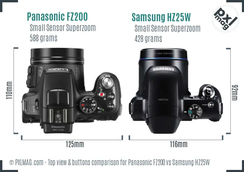 Panasonic FZ200 vs Samsung HZ25W top view buttons comparison