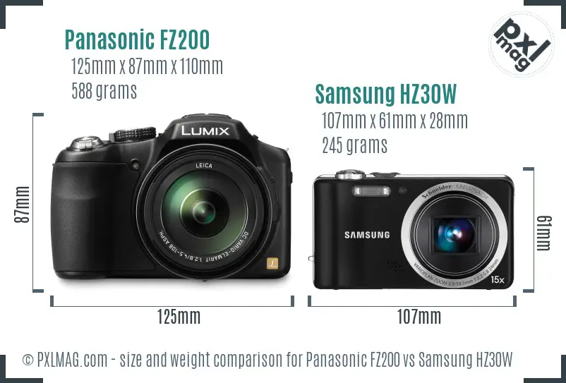Panasonic FZ200 vs Samsung HZ30W size comparison