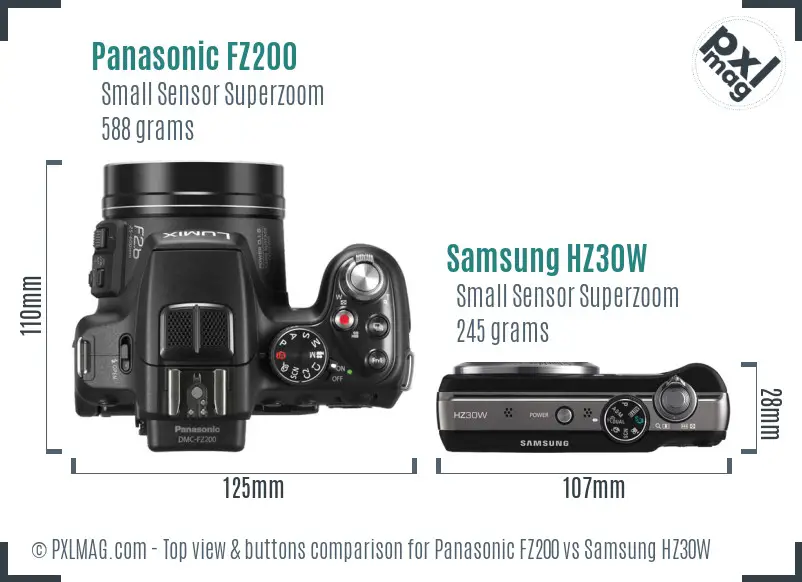 Panasonic FZ200 vs Samsung HZ30W top view buttons comparison