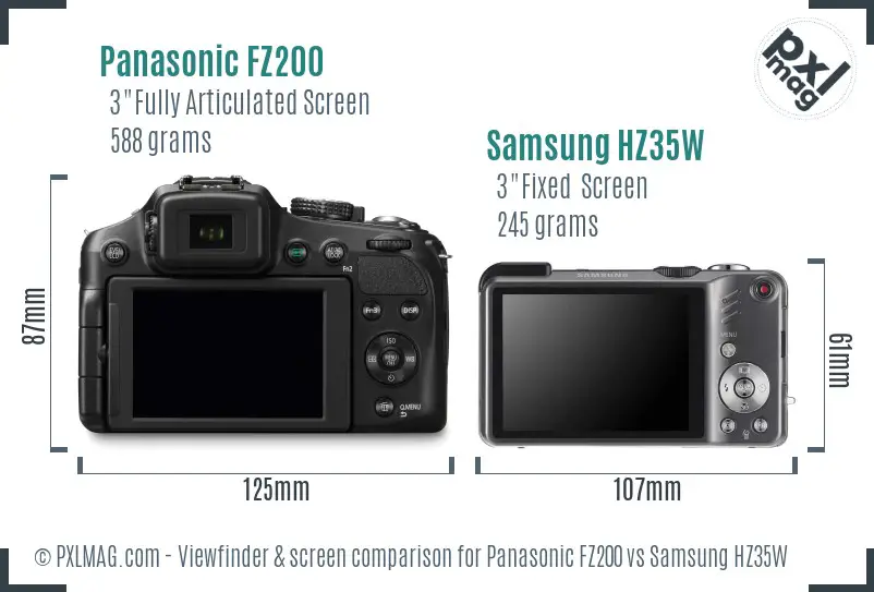 Panasonic FZ200 vs Samsung HZ35W Screen and Viewfinder comparison