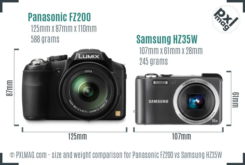Panasonic FZ200 vs Samsung HZ35W size comparison