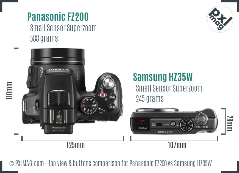 Panasonic FZ200 vs Samsung HZ35W top view buttons comparison