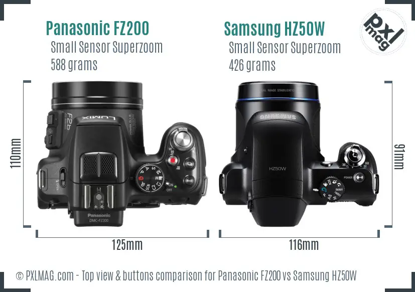 Panasonic FZ200 vs Samsung HZ50W top view buttons comparison