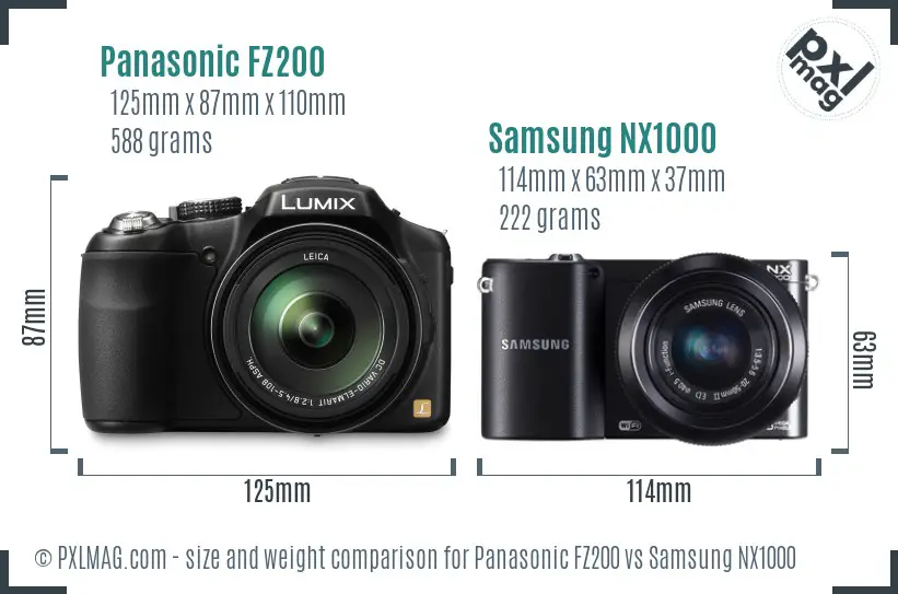 Panasonic FZ200 vs Samsung NX1000 size comparison