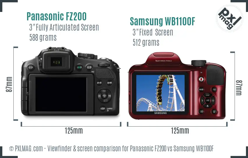 Panasonic FZ200 vs Samsung WB1100F Screen and Viewfinder comparison