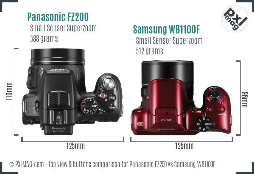 Panasonic FZ200 vs Samsung WB1100F top view buttons comparison