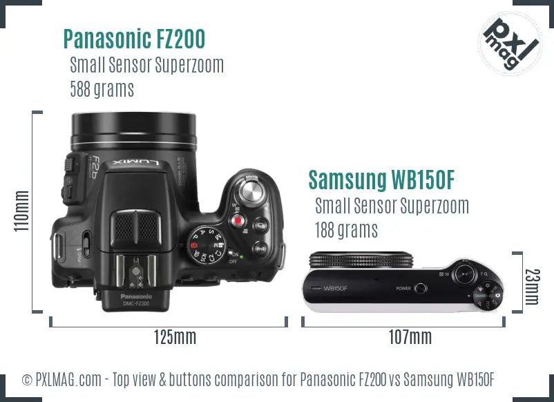 Panasonic FZ200 vs Samsung WB150F top view buttons comparison