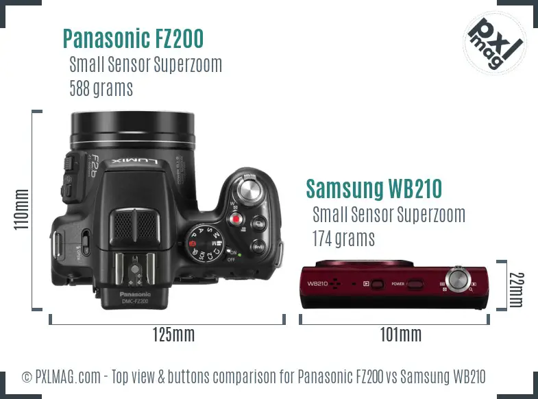 Panasonic FZ200 vs Samsung WB210 top view buttons comparison